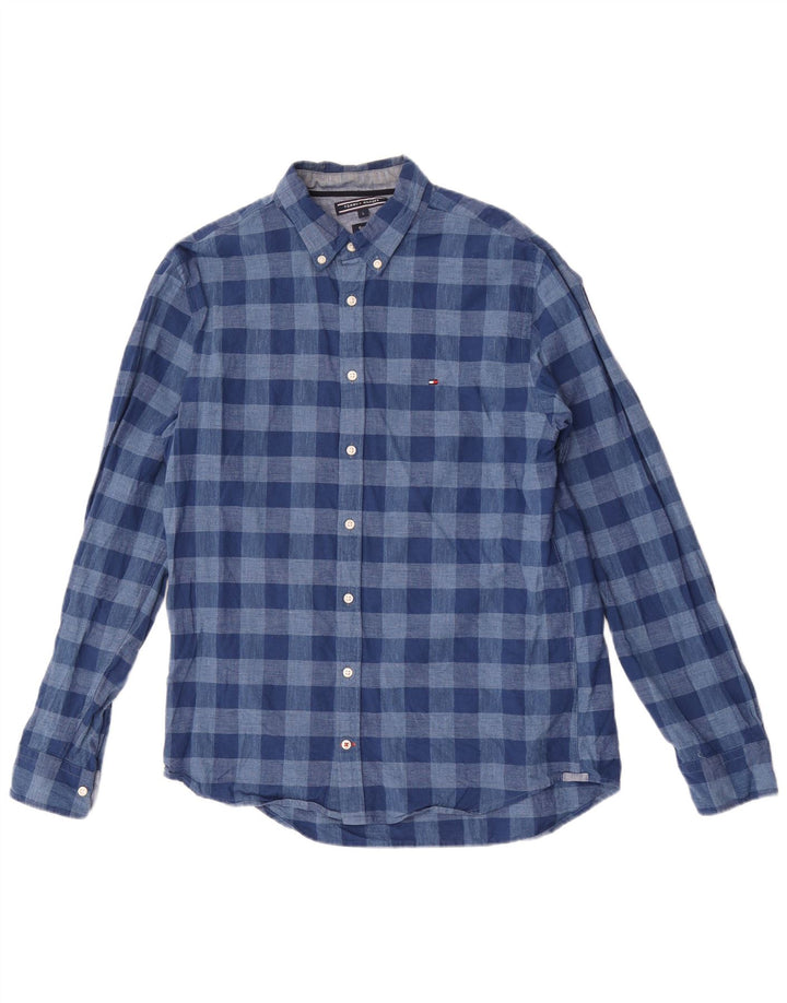 Tommy Hilfiger Herren-Hemd mit normaler Passform, große blaue Gingham-Baumwolle