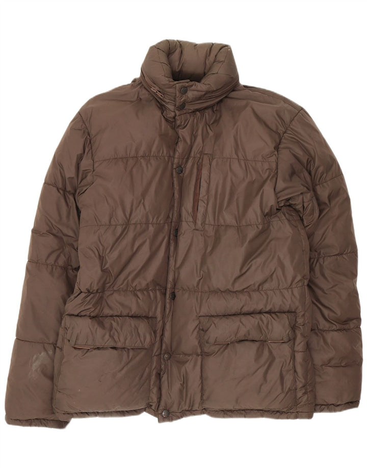 Alberto Aspesi gepolsterte Herrenjacke mit Kapuze, UK 36, kleines braunes Nylon