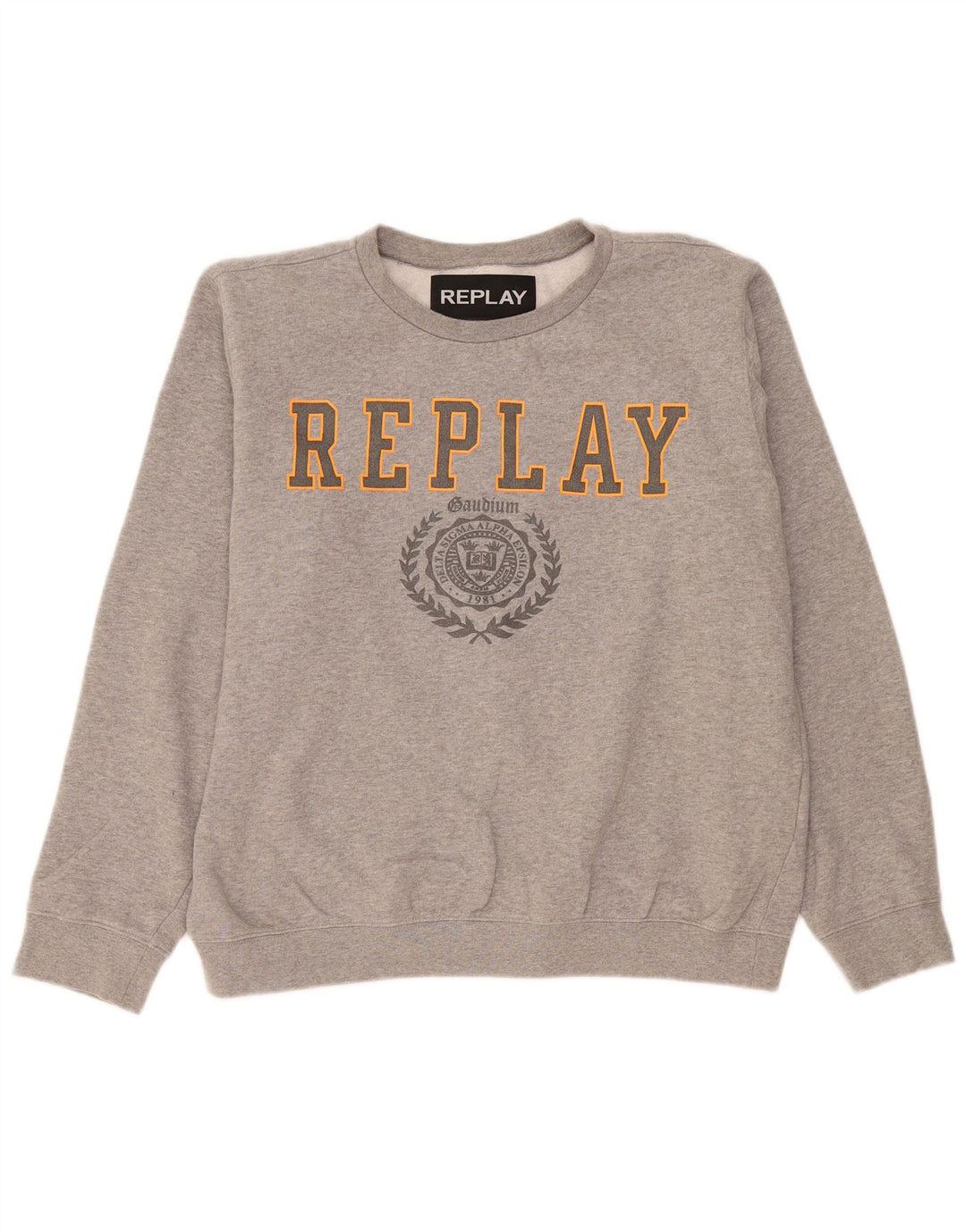 Replay Herren-Sweatshirt mit Grafik, groß, grau gefleckte Baumwolle
