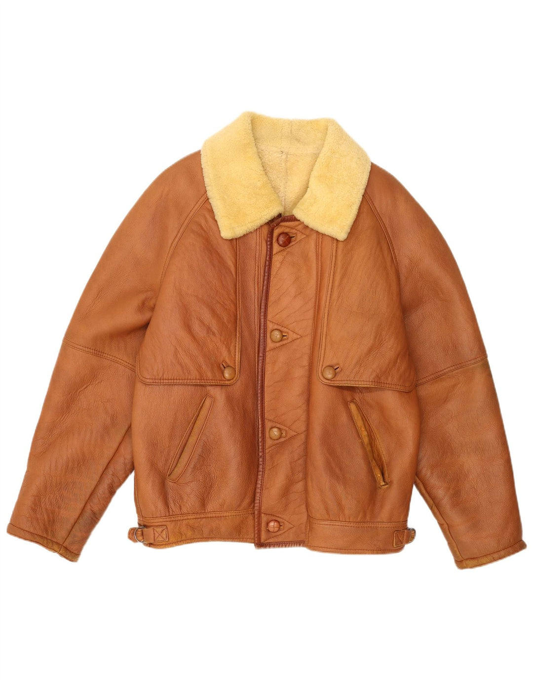 Vintage Herren Shearling Jacke IT 54 2XL Braunes Leder