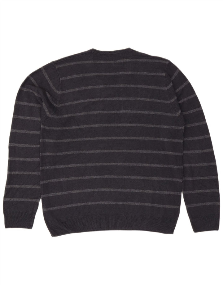 Marks & Spencer Herren-Pullover mit V-Ausschnitt, groß, marineblau, gestreift, Acryl