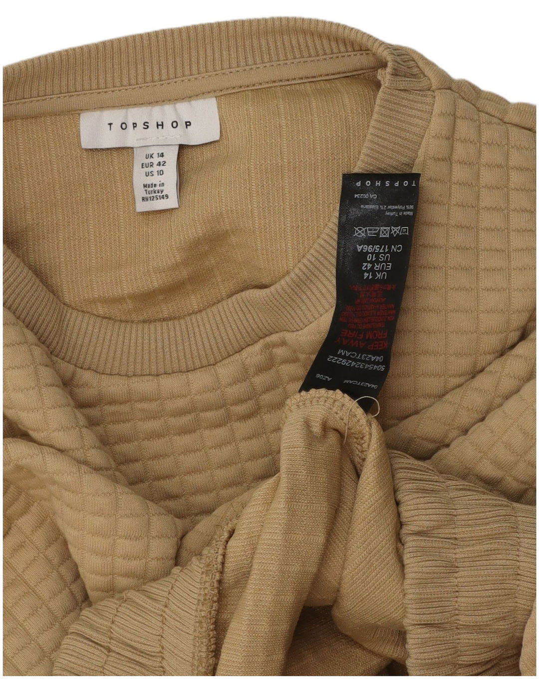 Topshop Damen Crop Sweatshirt Pullover UK 14 Large Beige Polyester