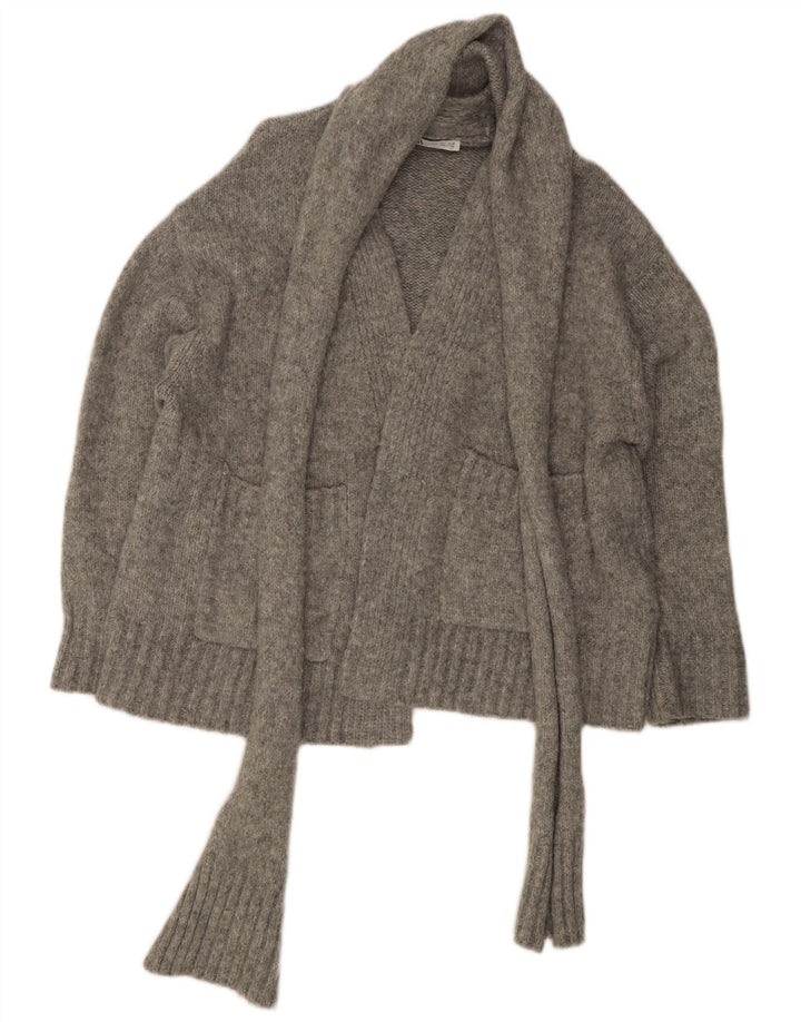 Zara Damen-Strickjacke mit übergroßer Vorderseite und Krawatte, UK 16, großes graues Nylon