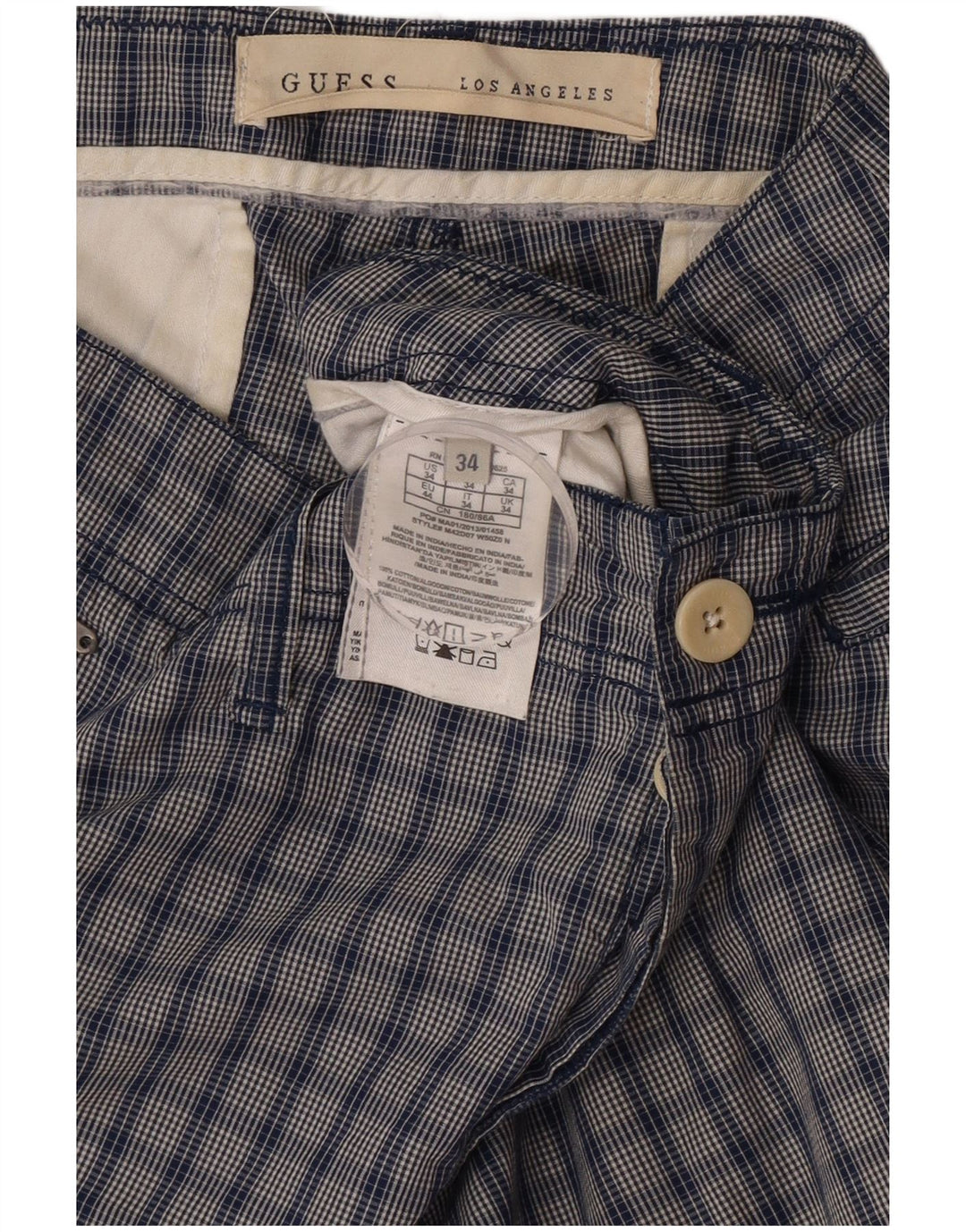 Guess Herren-Chinoshorts W34, groß, blau kariert, Baumwolle