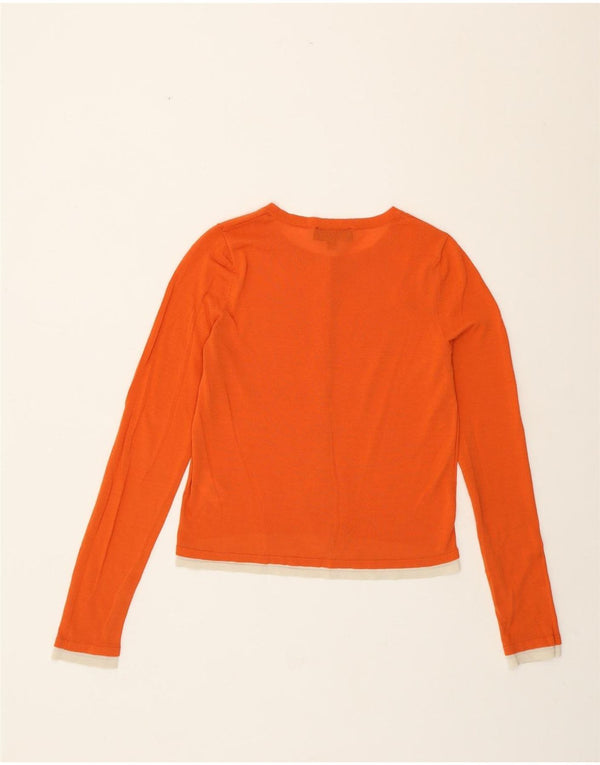 Zara Damen Crop Cardigan Pullover UK 10 Small Orange Colourblock Baumwolle