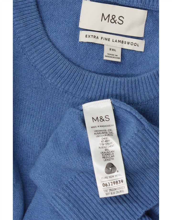 Marks & Spencer Herren-Pullover mit Rundhalsausschnitt, 2XL, blaue Wolle