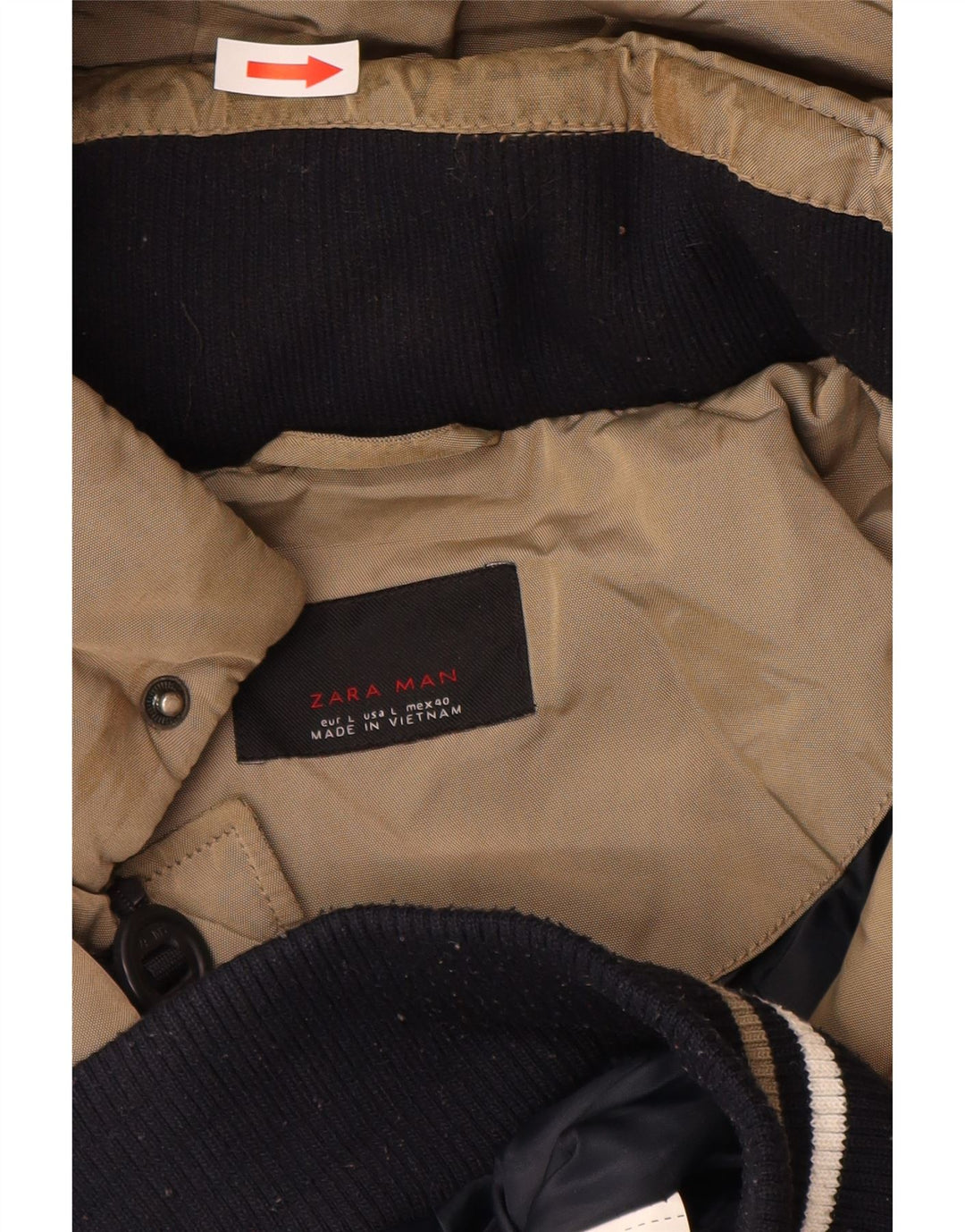 Zara Herren-Jacke mit Kapuze, gepolstert, Größe 40, Beige, Nylon