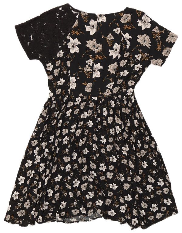 French Connection Damen-A-Linien-Kleid, Größe S, Schwarz, Blumenmuster, Viskose