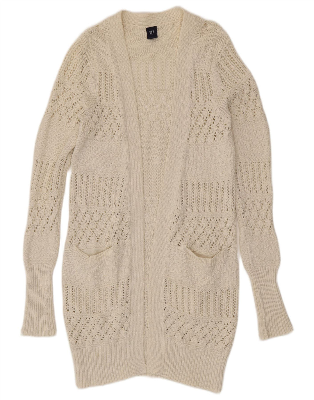 Gap Damen Longline Open Cardigan Pullover UK 12 Mittelweiße Baumwolle