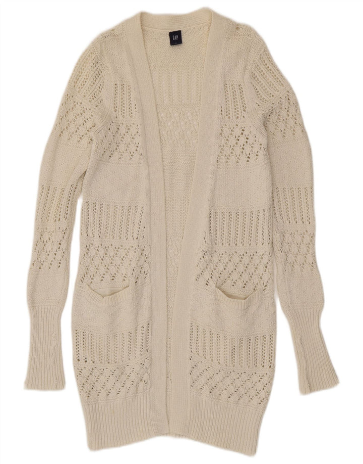 Gap Damen Longline Open Cardigan Pullover UK 12 Mittelweiße Baumwolle