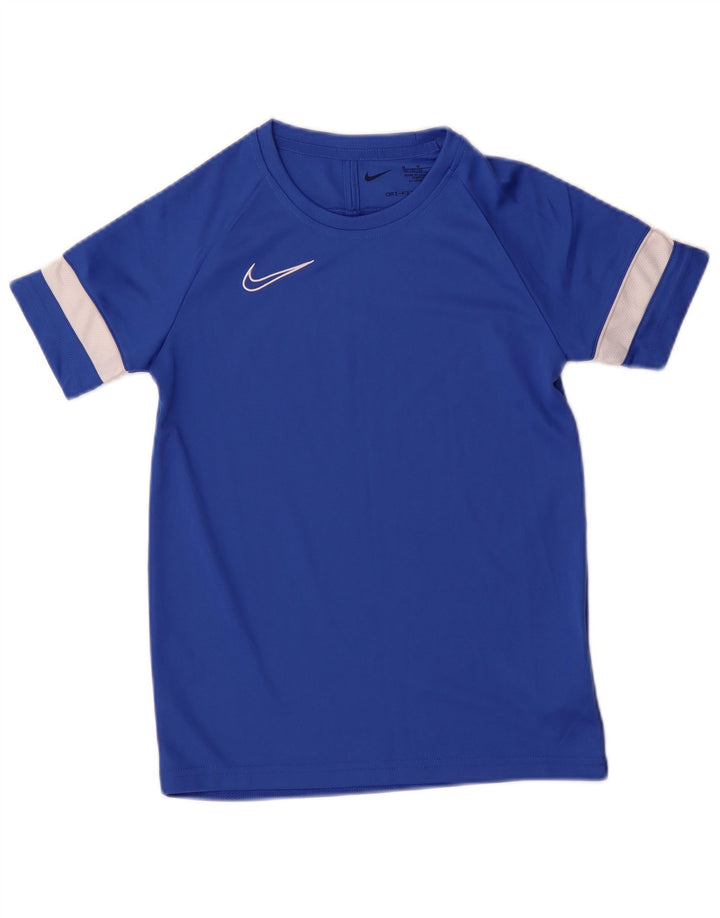 Nike Dri Fit T-Shirt-Oberteil für Jungen, 10–11 Jahre, mittelblaues Farbblock-Polyester