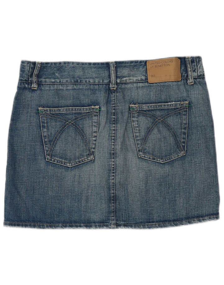Benetton Damen Mini-Jeansrock mit niedriger Taille, IT 44, Mittel W34, blaue Baumwolle