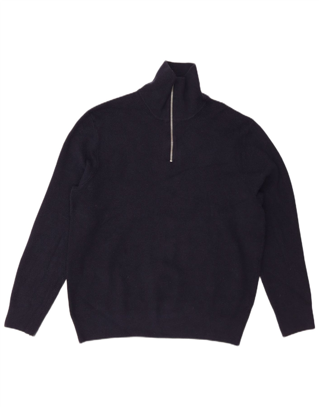 Marks & Spencer Herren-Pullover mit Reißverschluss am Hals, XL, marineblaue Baumwolle