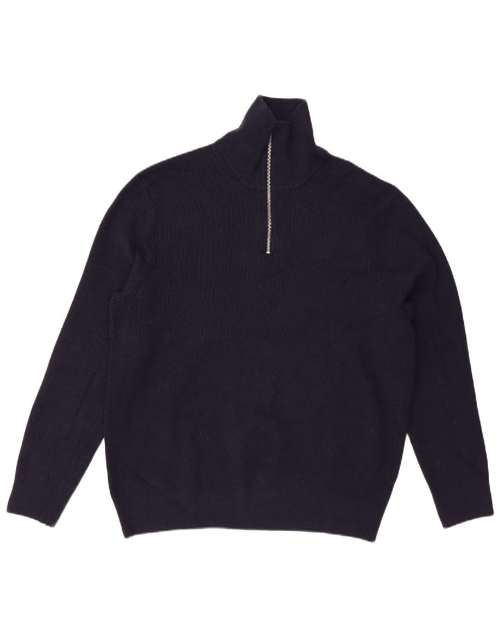 Marks & Spencer Herren-Pullover mit Reißverschluss am Hals, XL, marineblaue Baumwolle