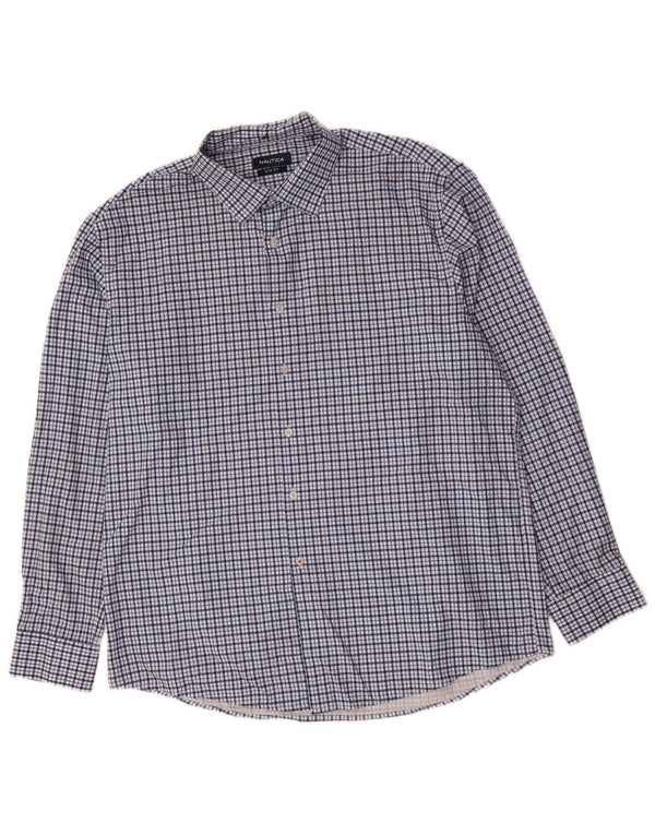 Nautica Herren-Slim-Fit-Hemd, Größe 17 1/2 XL, blau kariertes Polyester