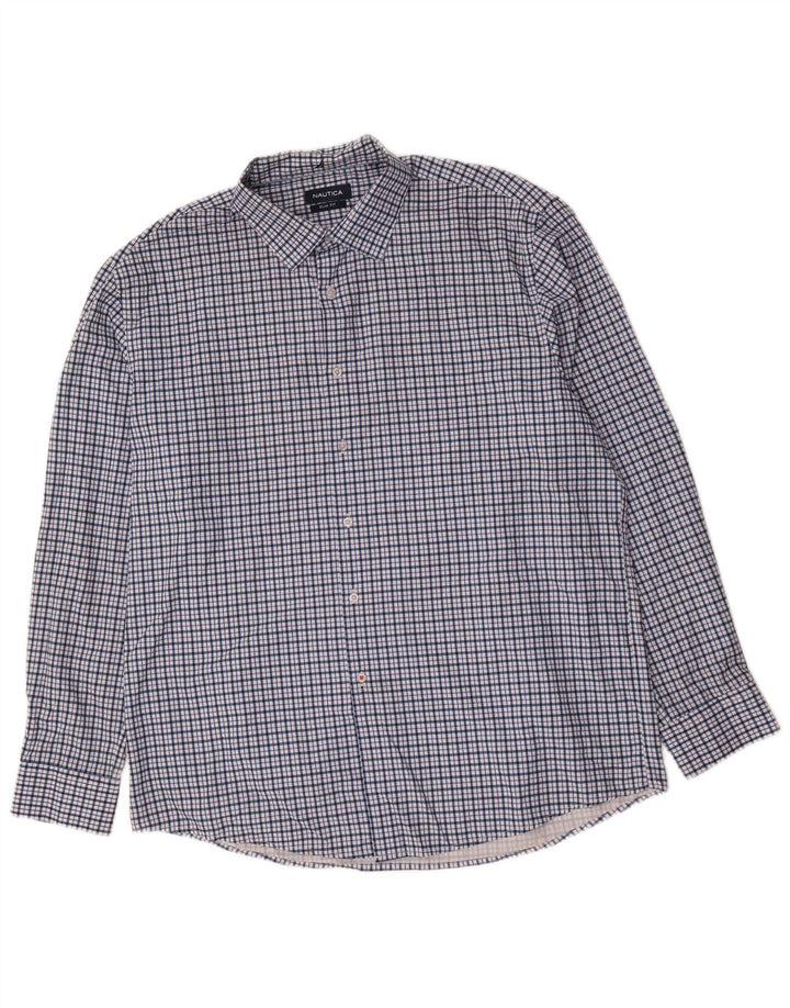 Nautica Herren-Slim-Fit-Hemd, Größe 17 1/2 XL, blau kariertes Polyester