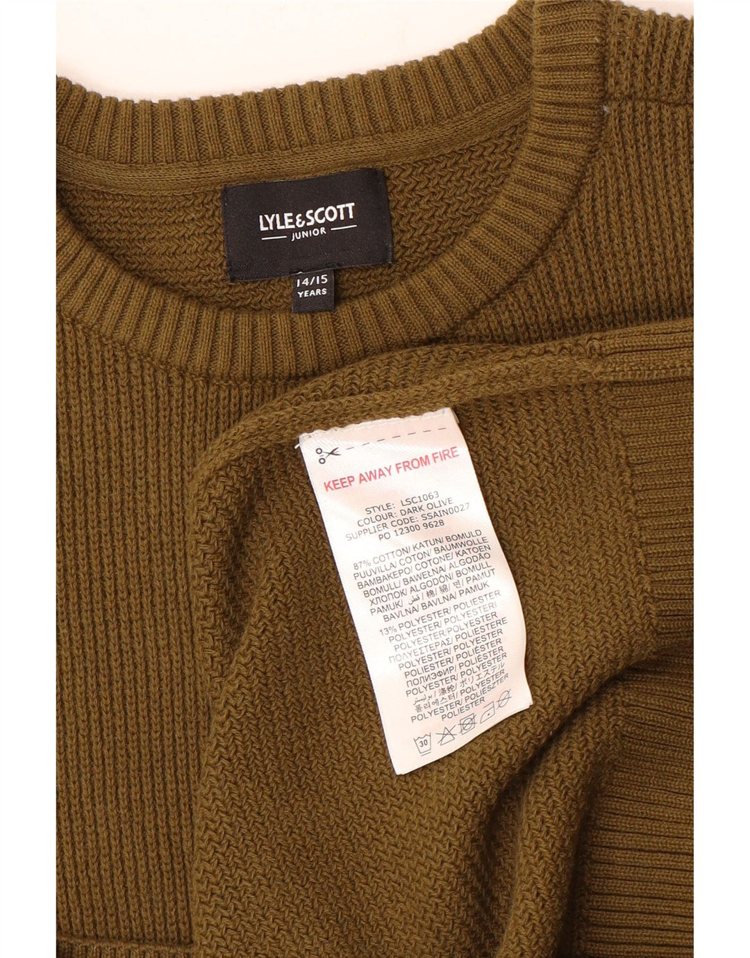 Lyle & Scott Jungen-Pullover mit Rundhalsausschnitt, 14–15 Jahre, Khaki, Baumwolle