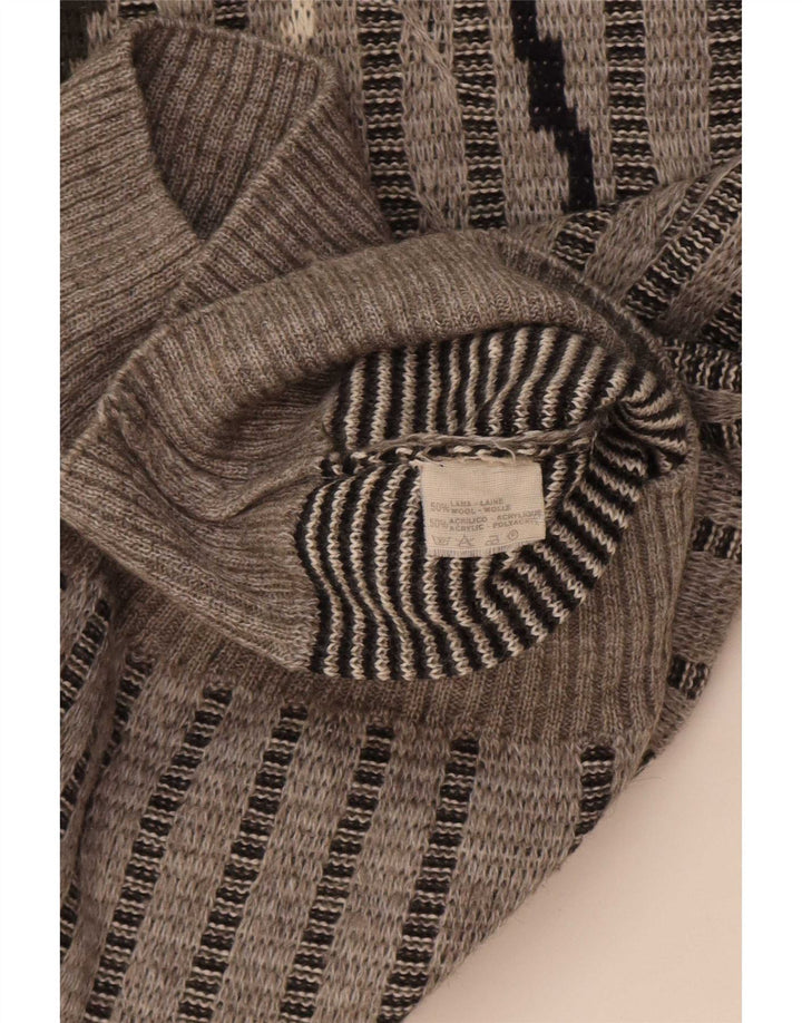 Mapier Herren-Pullover mit Rollkragen, mittelgrau, gestreift, Wolle