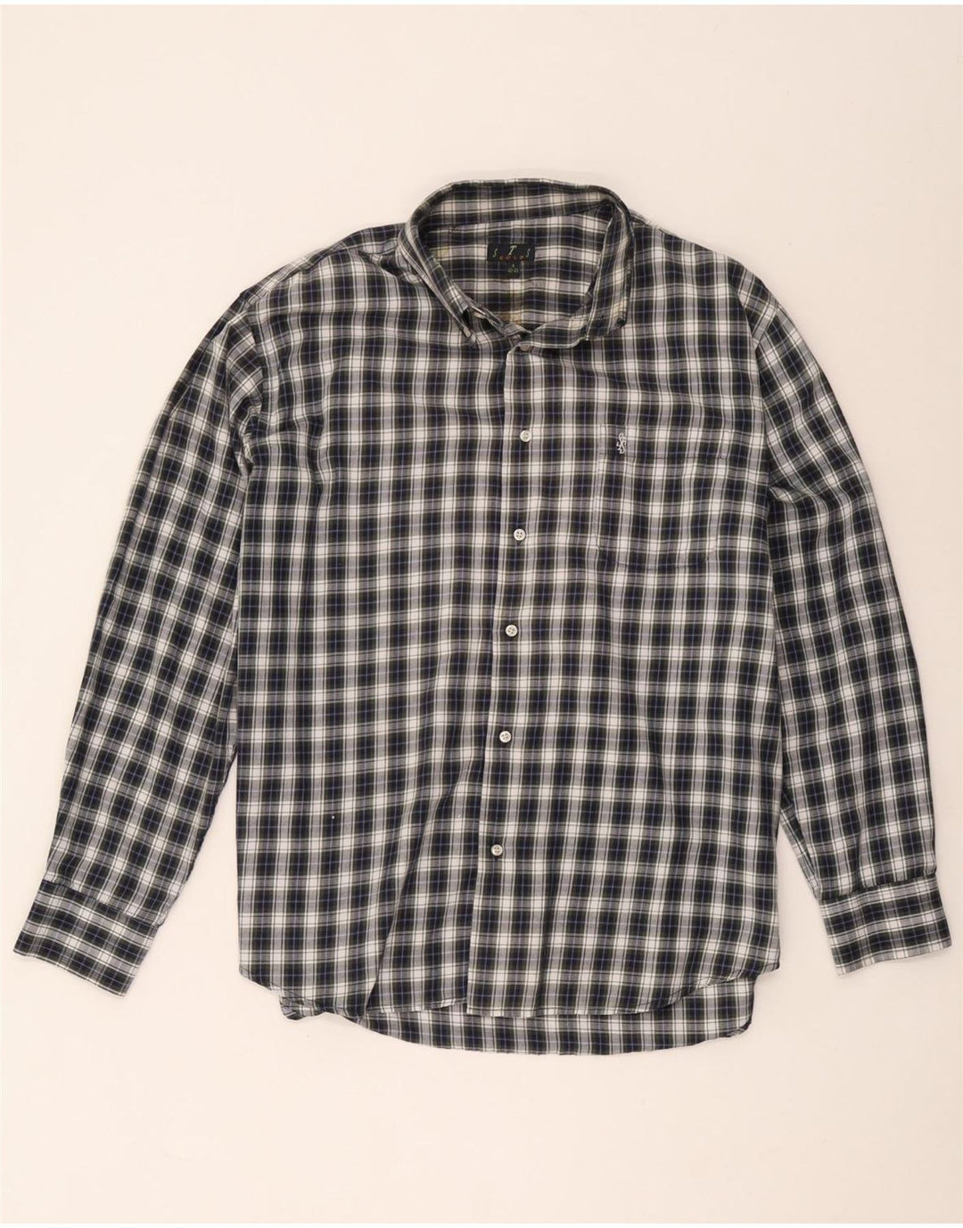 STS Herren-Flanellhemd, Größe 42/43, großes, blau kariertes Polyester