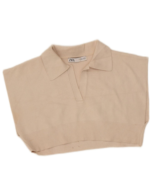 Zara Damen Crop Ärmelloses Poloshirt UK 10 Small Beige