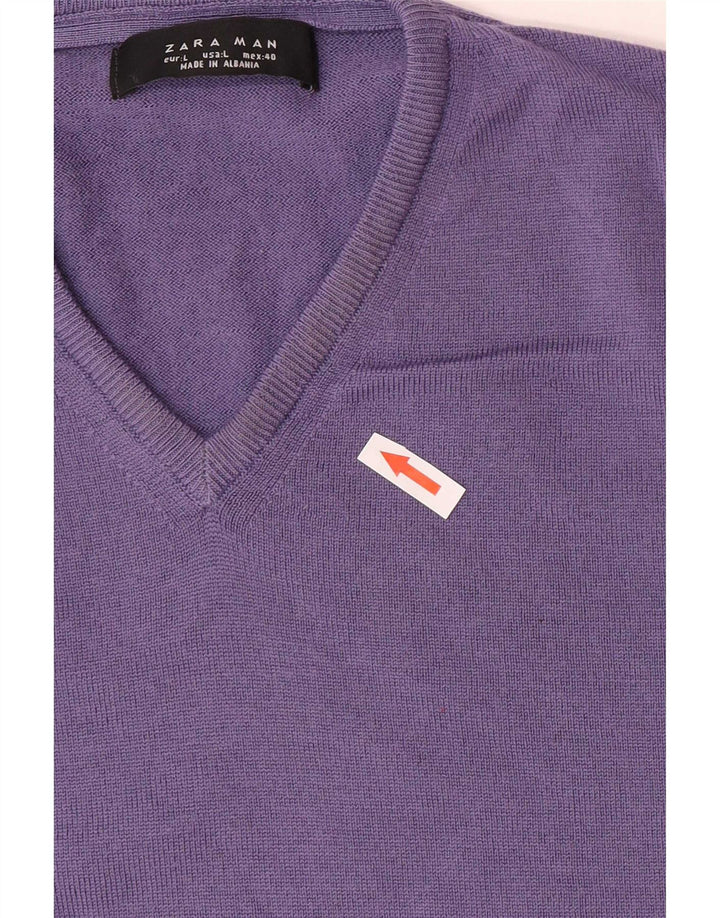 Zara Herren-Pullover mit V-Ausschnitt, groß, violette Wolle