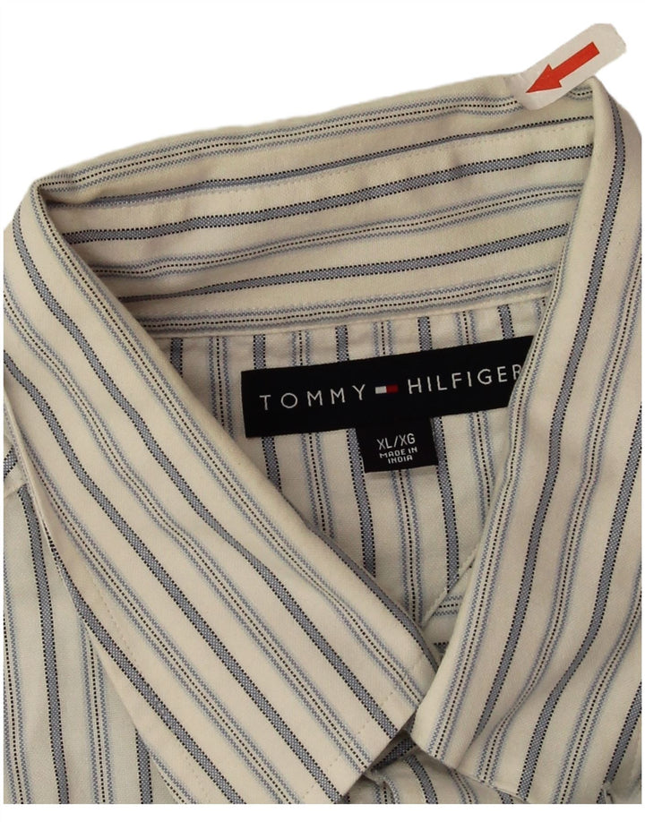 Tommy Hilfiger Herrenhemd XL weiß gestreift aus Baumwolle