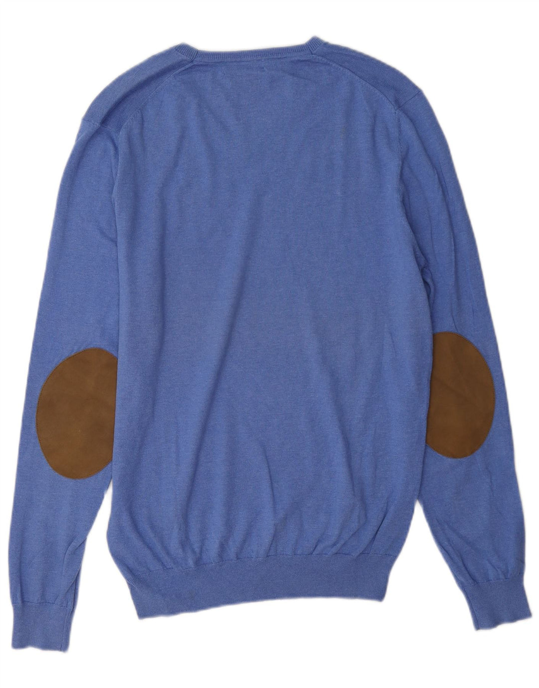 Massimo Dutti Herren-Pullover mit V-Ausschnitt aus mittelblauer Baumwolle