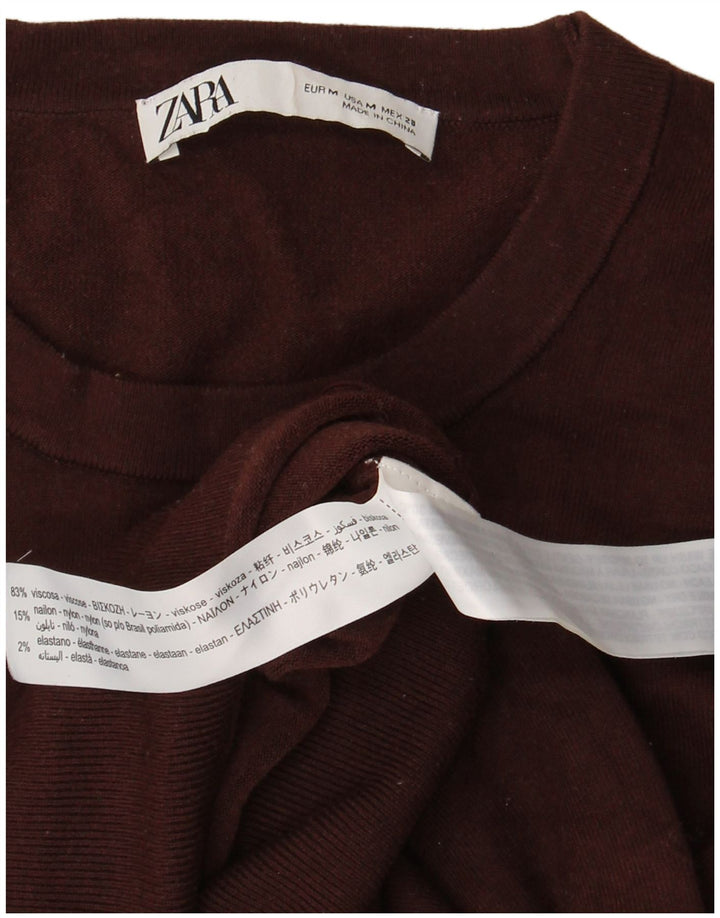 Zara Damen-Pullover mit Rundhalsausschnitt, UK 12, mittelbraune Viskose