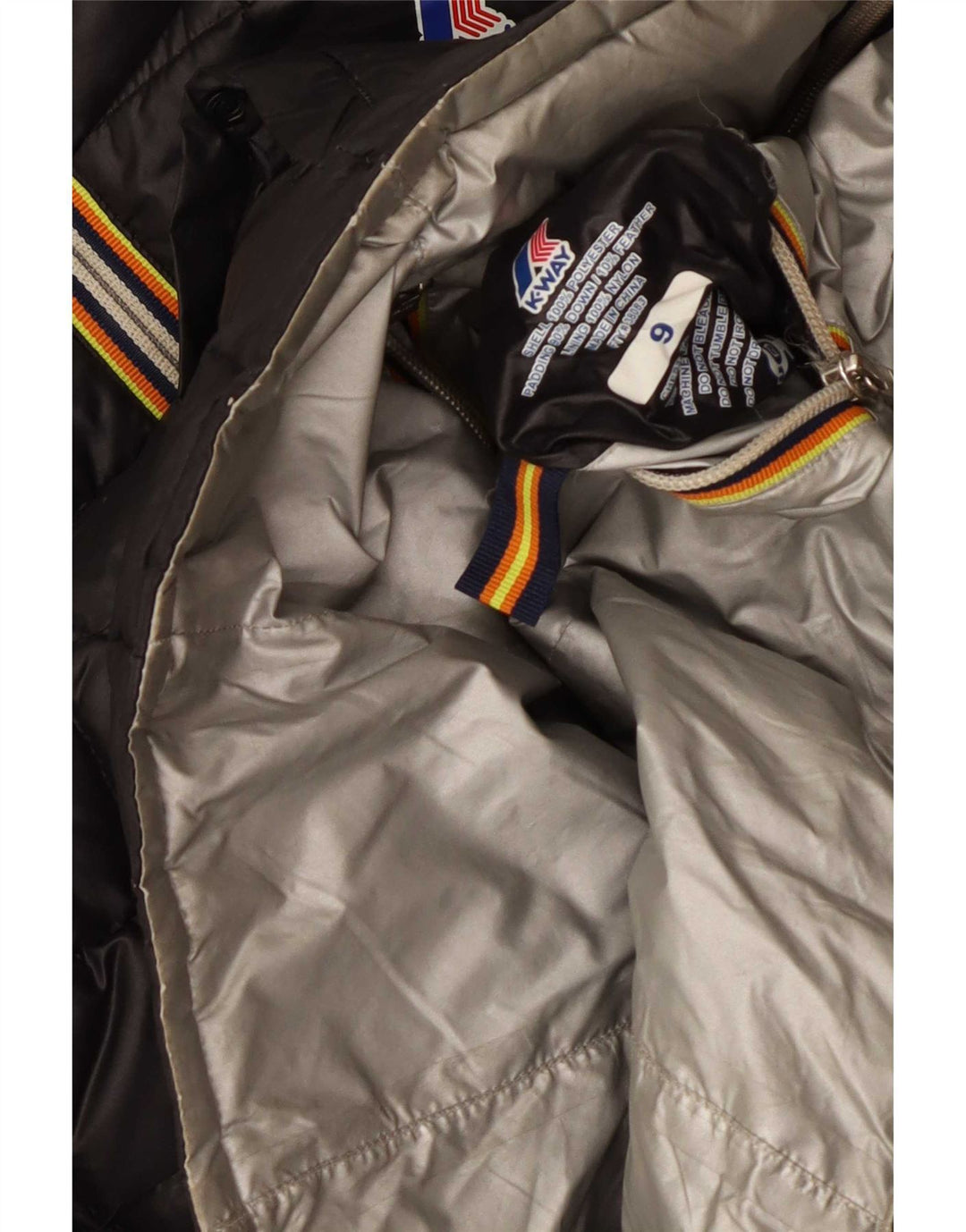 K-Way Wattierte Jacke mit Kapuze für Jungen, 8–9 Jahre, schwarzes Polyester