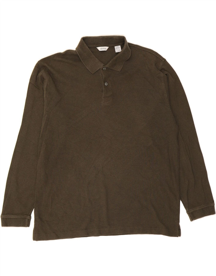 IZOD Mens Long Sleeve Polo Shirt Large Khaki Cotton Vintage Izod and Second-Hand Izod from Messina Hembry 