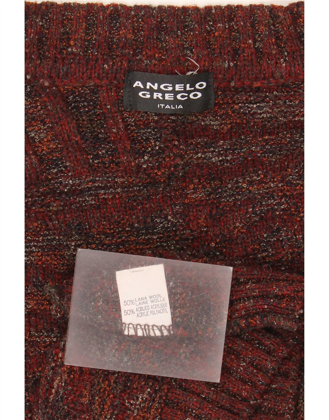 Angelo Greco Herren-Strickjacke, große bordeauxrot gesprenkelte Wolle