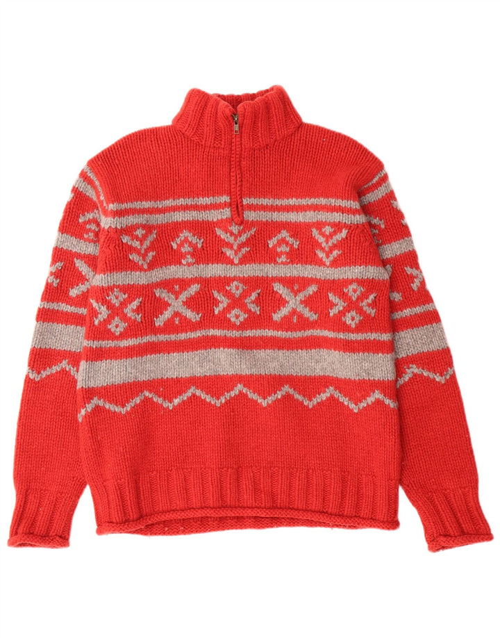 Marlboro Classics Damen-Pullover mit Reißverschluss am Hals, große rote Fair-Isle-Wolle