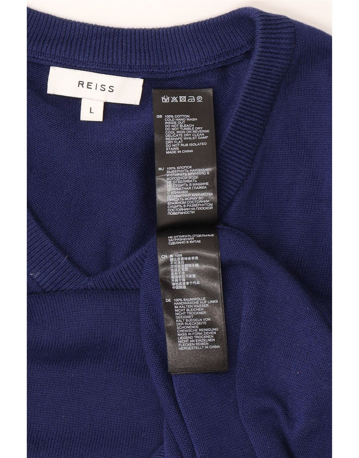 REISS Herren-Pullover mit V-Ausschnitt, groß, aus blauer Baumwolle
