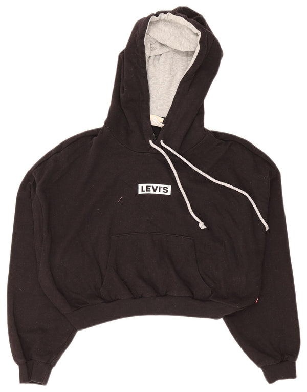 Levi's Damen Graphic Crop Hoodie Pullover UK 16 Large Schwarz Baumwolle