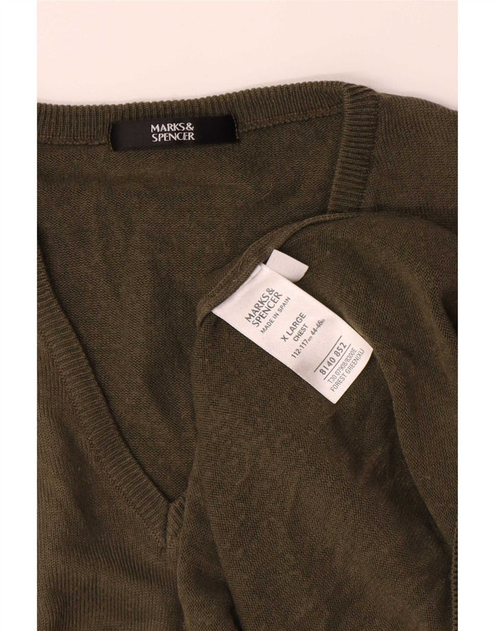 Marks & Spencer Herren-Pullover mit V-Ausschnitt, XL, Khaki, Acryl
