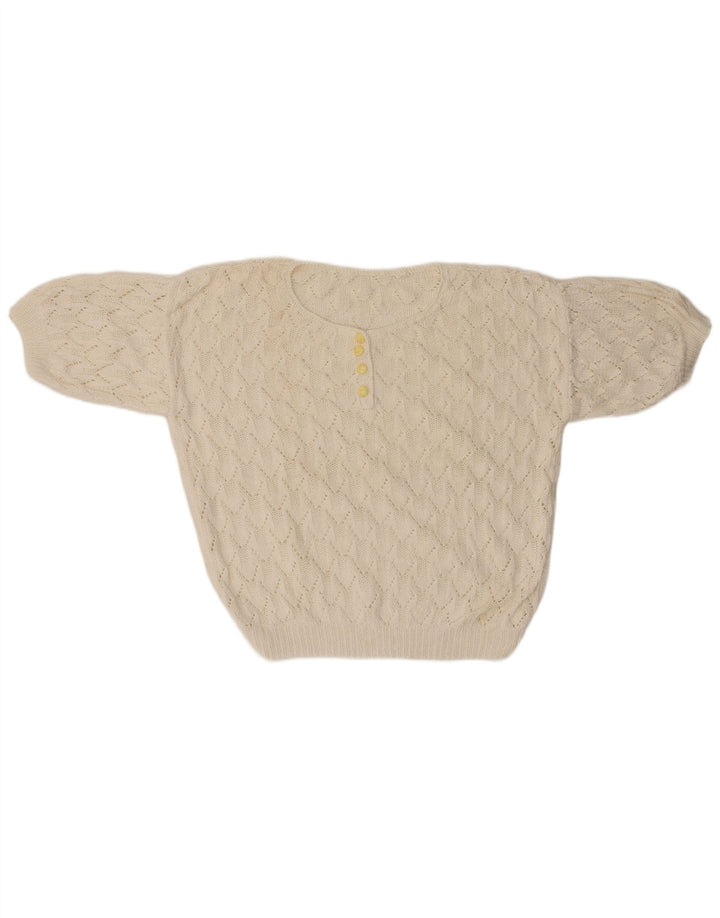 VINTAGE Damen Übergroßer Pullover mit Rundhalsausschnitt UK 18 XL Weiß