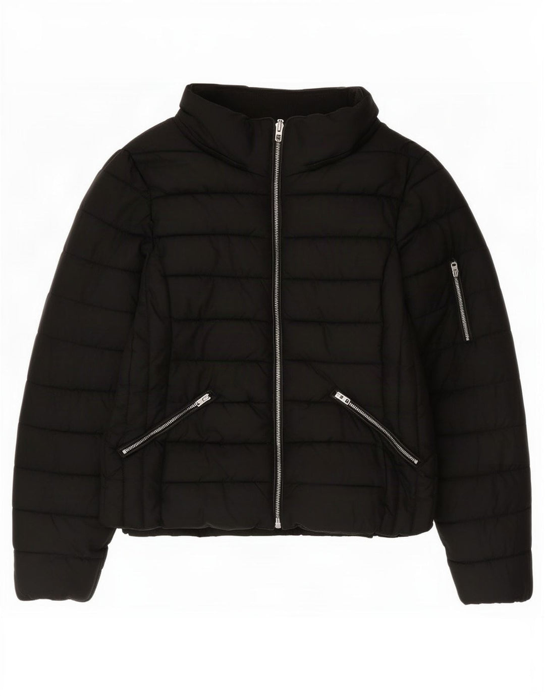 Zara Damen Trafaluc Wattierte Jacke UK 16 Large Schwarz Nylon