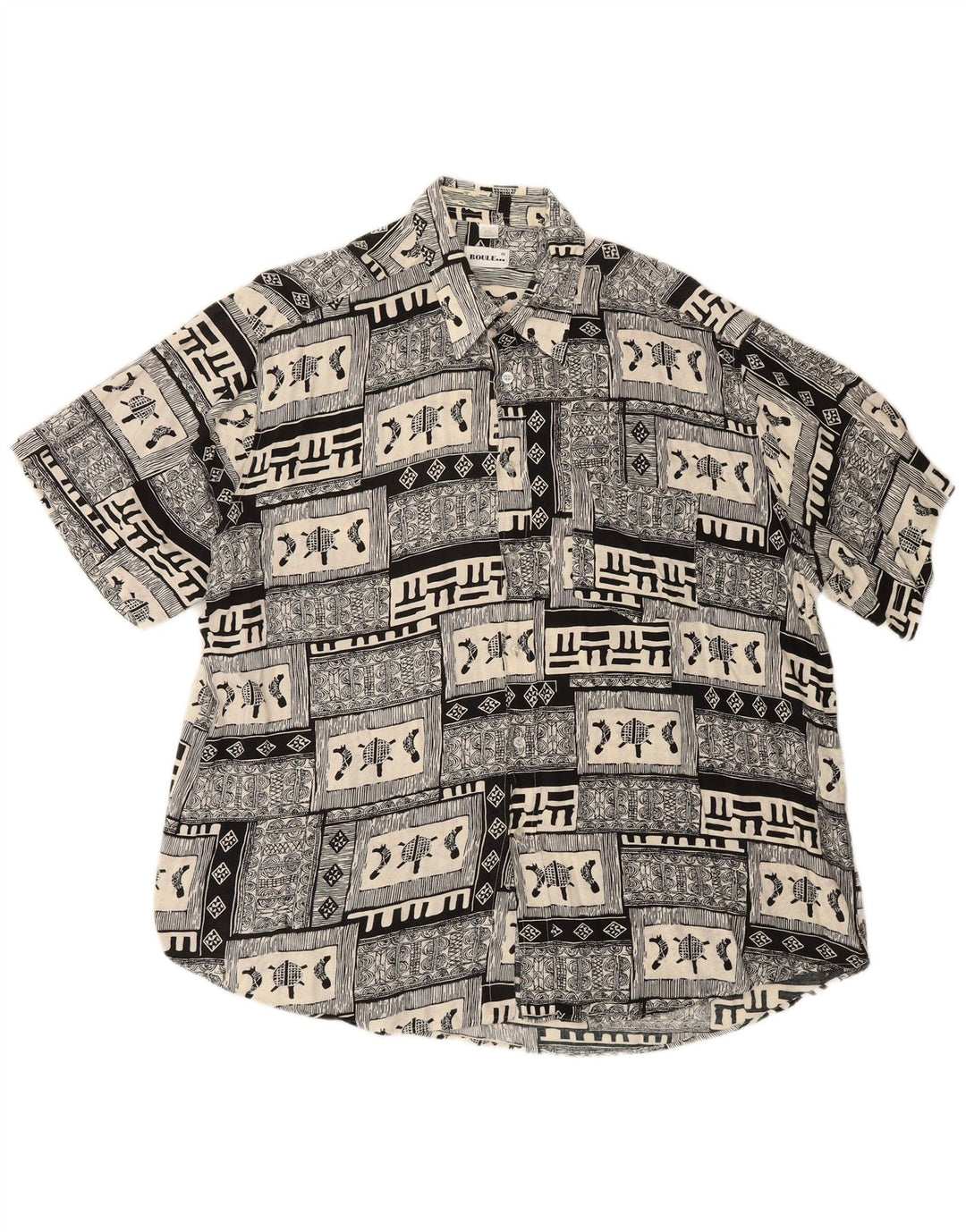 BOULEE Herren Kurzarmhemd Größe 45/46 2XL Schwarz Patchwork Viskose