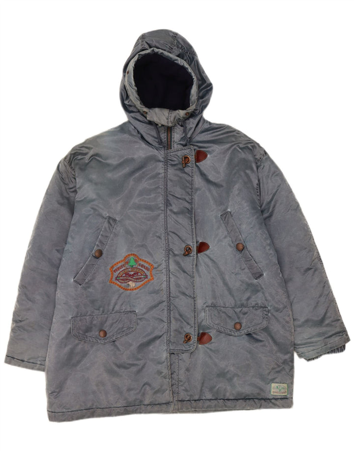 Vintage Damen Kapuzenübergroße Windjacke IT 44 Mittelblau