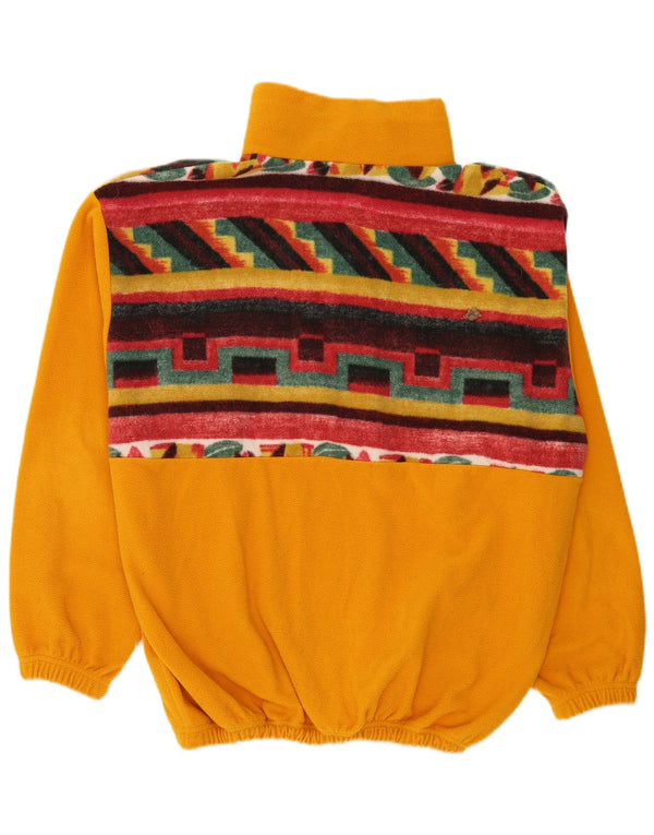 Vintage Herren-Fleecepullover mit Knopfkragen, XL, gelb, geometrisch
