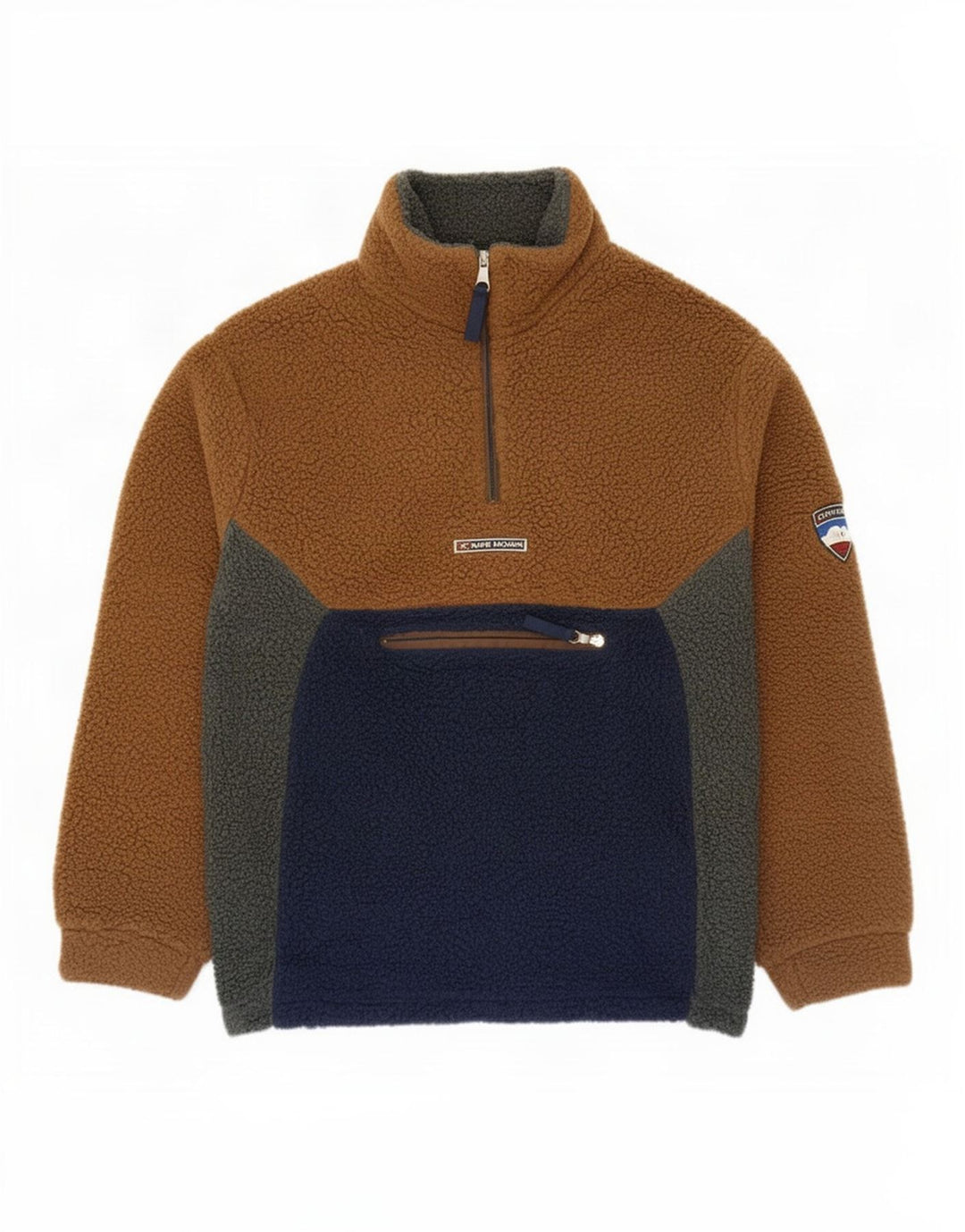 Cape Horn Herren-Fleecepullover mit Reißverschluss am Hals, mittelgroß, Marineblau, Farbblock