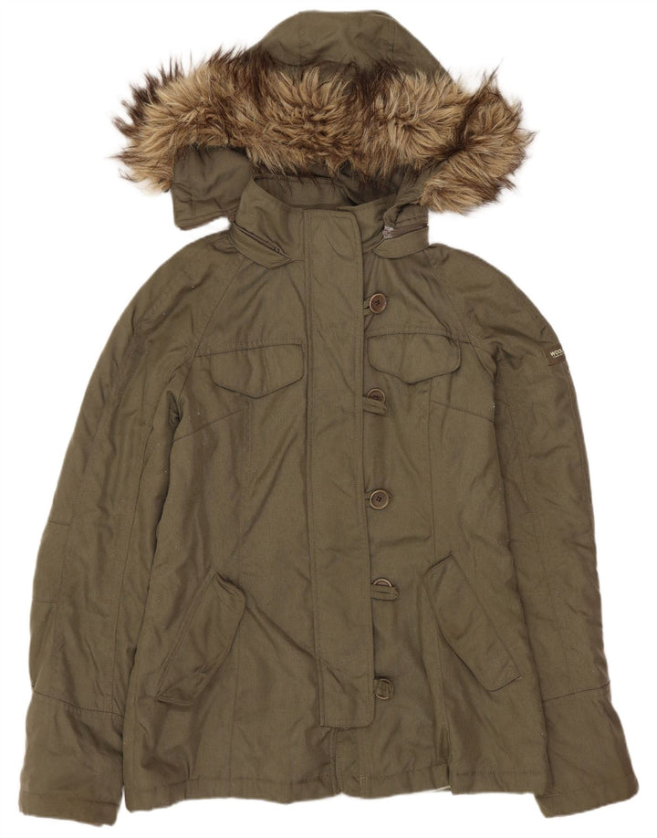 Woolrich Damen-Parkajacke mit Kapuze, UK 10, Small, Khaki, Nylon