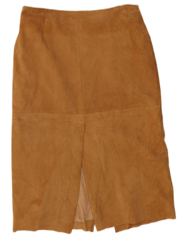 Victory Damen-Midirock aus Wildleder mit hoher Taille, Größe 50, XL, B32, L29, braunes Leder