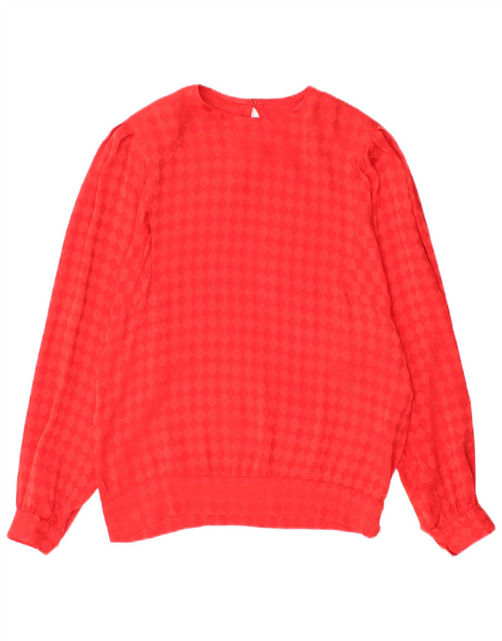 Vintage Damen LangarmBluse Top UK 12 Mittelrot Argyle/Diamant