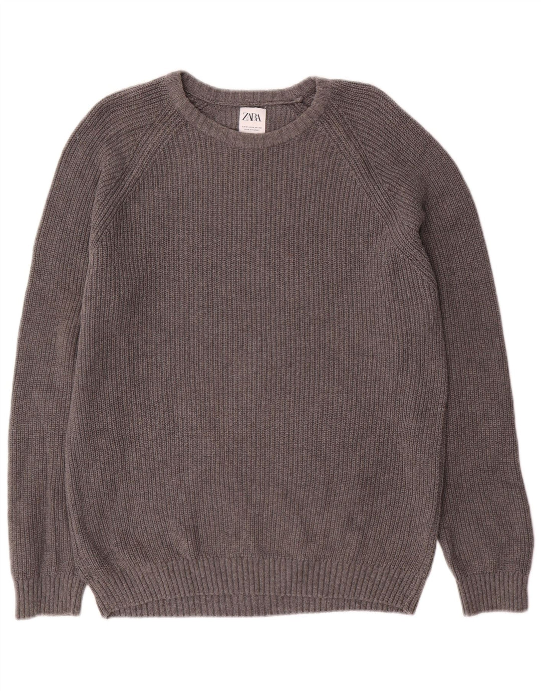Zara Herren-Pullover mit U-Boot-Ausschnitt, mittelgraue Baumwolle
