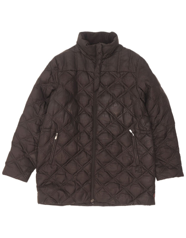 Fila Womens Loose Fit Wattierter Mantel UK 14 Mittelschwarzes geometrisches Polyester