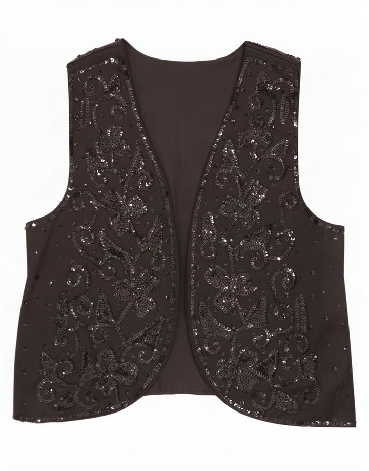 Vintage Damen OPEN Weste UK 16 Groß Schwarz