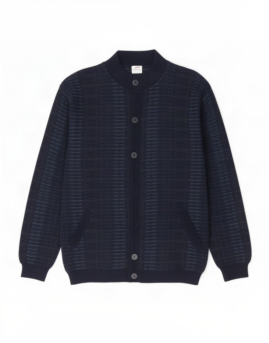 Bernardini Herren-Cardigan-Pullover IT 52 Mittelblau karierte Wolle