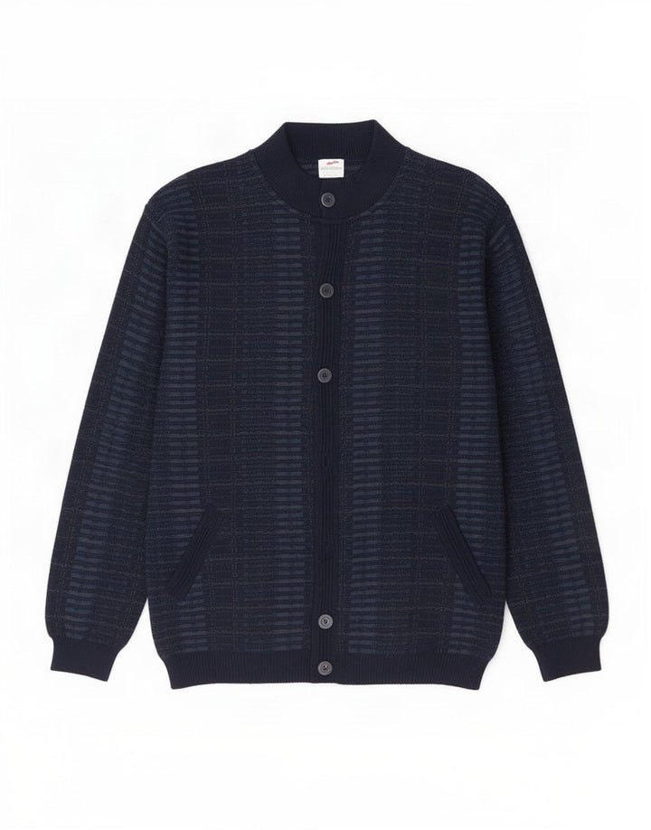 Bernardini Herren-Cardigan-Pullover IT 52 Mittelblau karierte Wolle