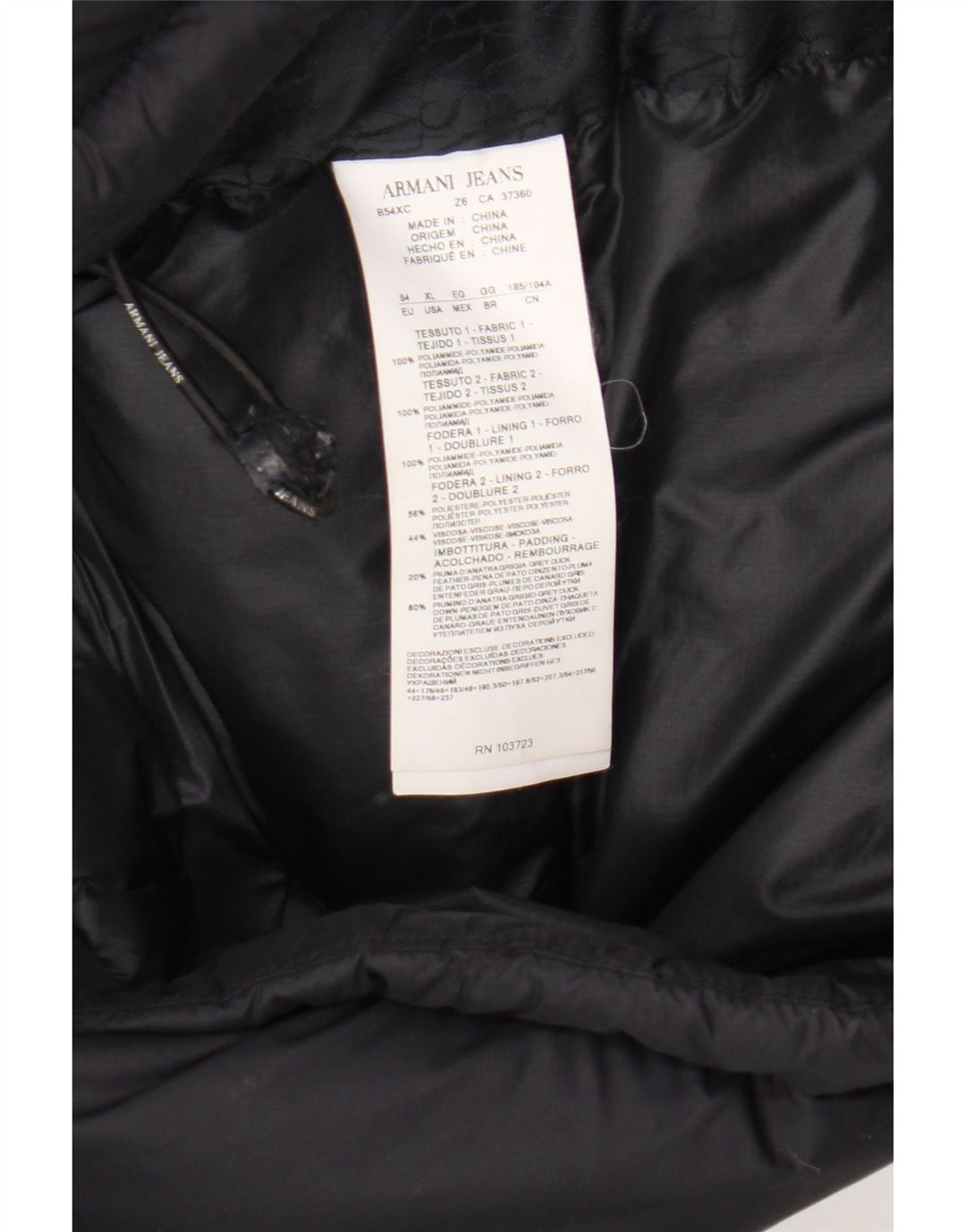 Armani Jeans Herren-Jacke mit Kapuze, gepolstert, EU 54, XL, Schwarz, Polyamid